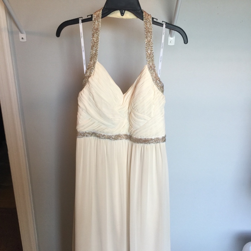 Calvin Klein cream prom dress!